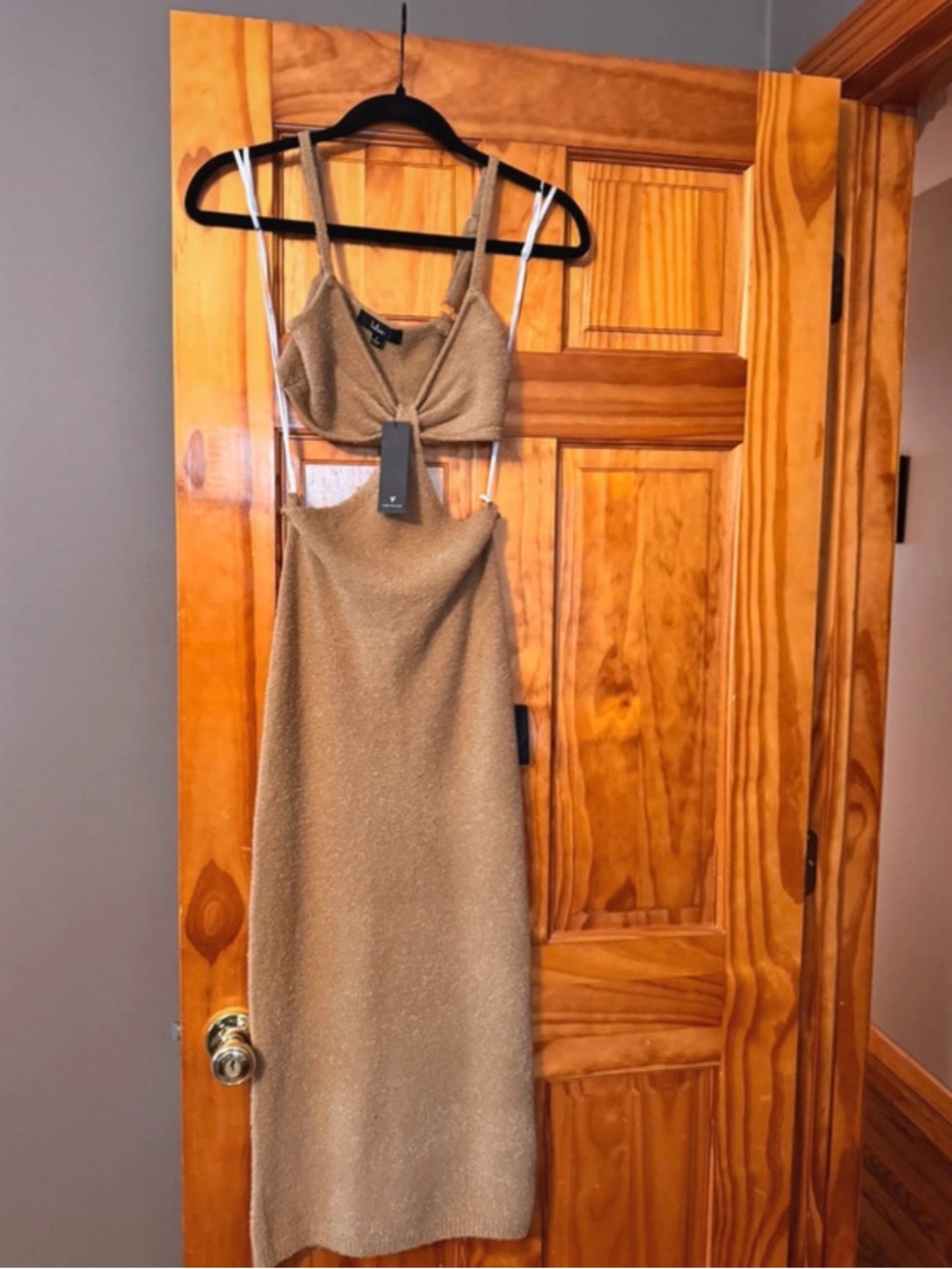Lulu's Tan Sparkle Knit Two-Piece Midi Dress